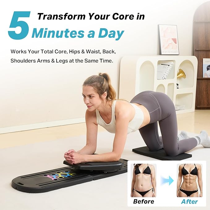 Pilates Board, Pilates Reformer Set, Multifunctional Abdominal Board Ab Core Trainer Home Workout Equipment