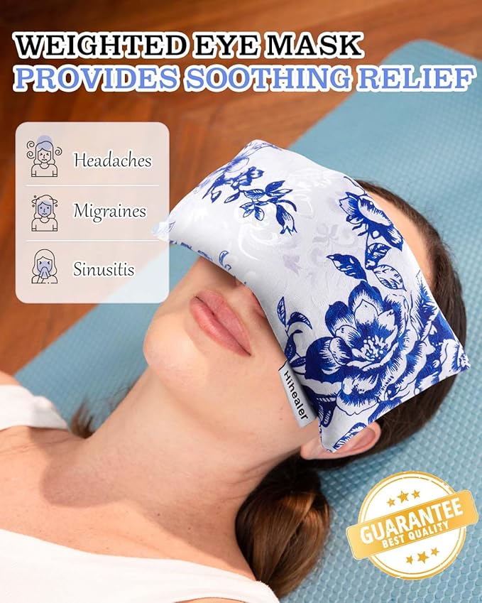 Lavender Eye Pillow for Relaxation, Yoga, Sleep – Weighted Eye Mask for Headache, Sinus, Aromatherapy Moist Heat Compress, Meditation Accessory, Relaxation Gift for Women (Silver)