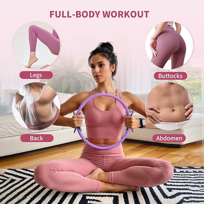 Pilates Ring Set for Women, Home Workout Pilates Equipment with Resistance Bands, 14'' Magic Circle, Mini Ball, Pilates Starter Kit for Strength
