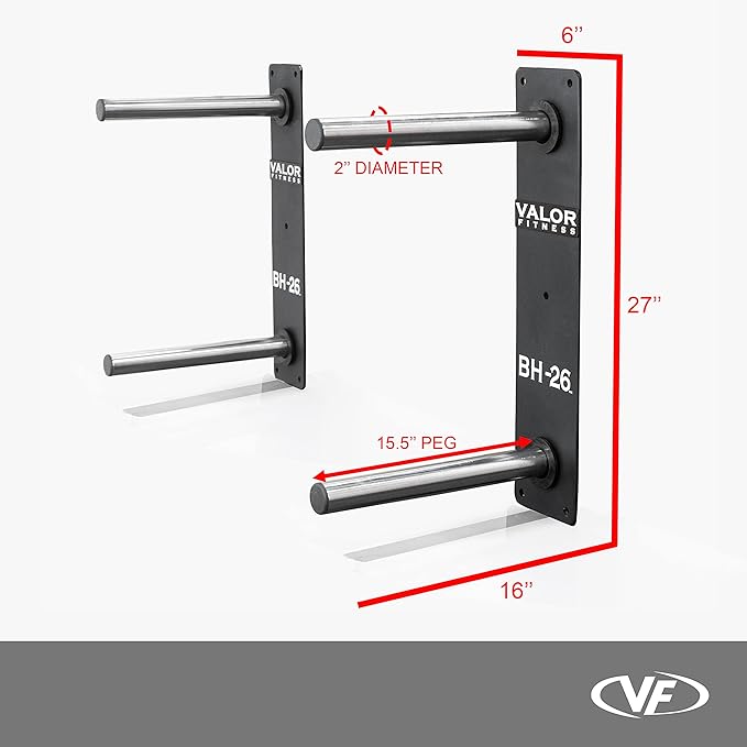 Valor Fitness Wall Mounted Weight Plate Storage Holder/Rack for Bumper Plates and Olympic Weight Plates