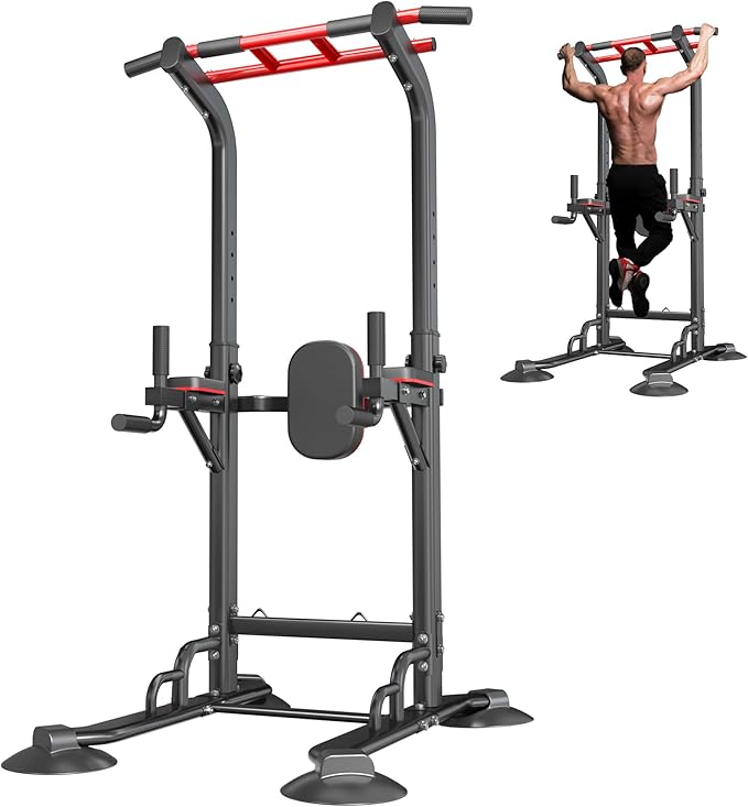 SogesPower Pull Up Bar Station Power Tower,12-Level Adjustable Multi-Function Pull Up Dip Station for Home Gym, Pull Up Bar Stand Dip Bar Strength Training Fitness Equipment