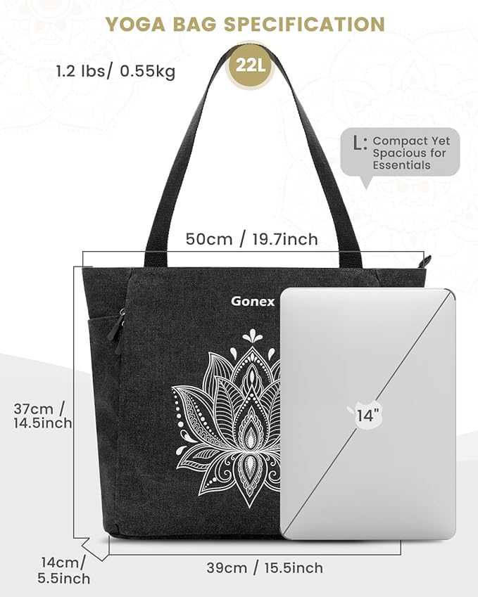 Gonex Yoga Mat Bag, Large Tote Bag with Multi Pockets for Women Men, Canvas Mat Carrier, Full Zipper Easy Access for Pilates Gym Travel