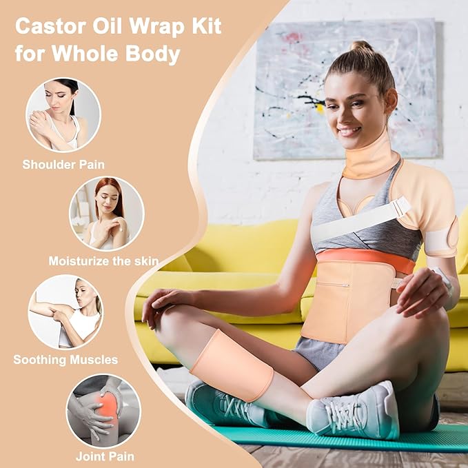 7Pack Castor Oil Pack Wraps Organic Stomach Reusable Wrap Packs for Shoulder Neck Chest Liver Knee Thigh Machine Washable