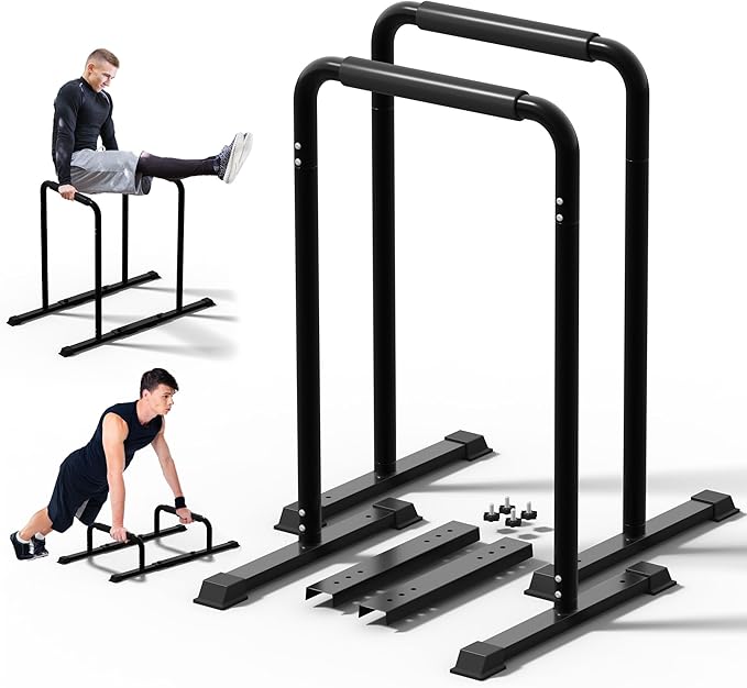 Outdoor Basic 2-in-1 Adjustable Dip Bar Station - Heavy Duty Parallel Bars with Connecting Parts, Extra Tall & Thickened Steel Design for Home Gym, Calisthenics & Strength Training (Dip Bar Pro Max)