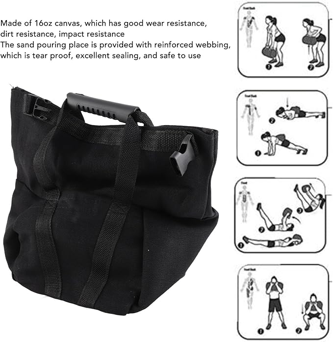 Topyond Fitness Workout Sandbag, Heavy Duty Empty Exercise Power Bag with Ergonomic Handles, 16oz Canvas Training Sandbag for Indoor and Outdoor Use (Black)