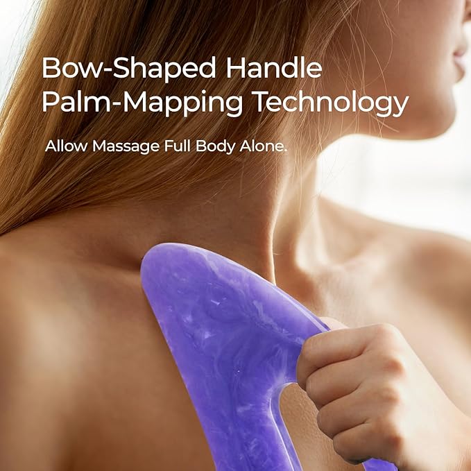 Scienlodic Gua Sha Massage Tool with Handle (Resin) Larger Guasha Body Scraping Tool for Back Legs Neck Massage, Lymphatic Drainage, Cellulite Remove - Large Light Purple