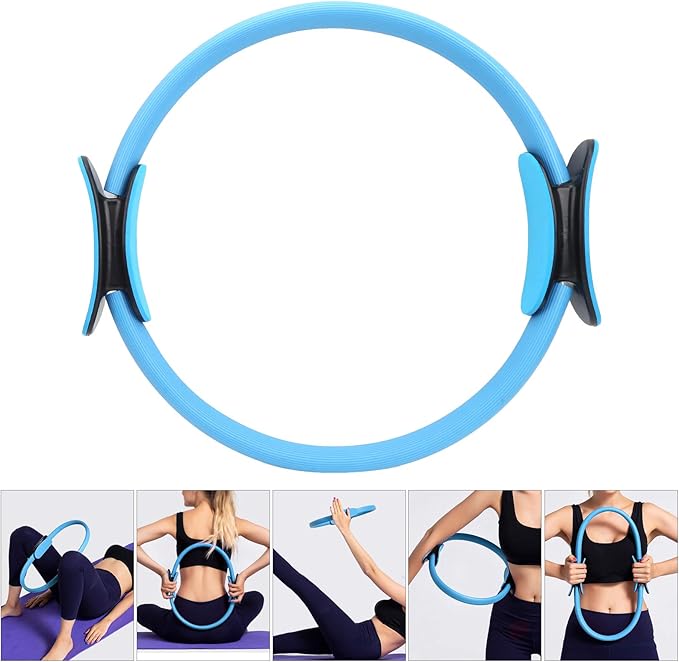 Drfeify Yoga Ring, Portable Lightweight Pilates Ring for Full Body Workout, Exercise Circle with Non-Slip Grip for Women Men Seniors Home Travel Gym (Blue)
