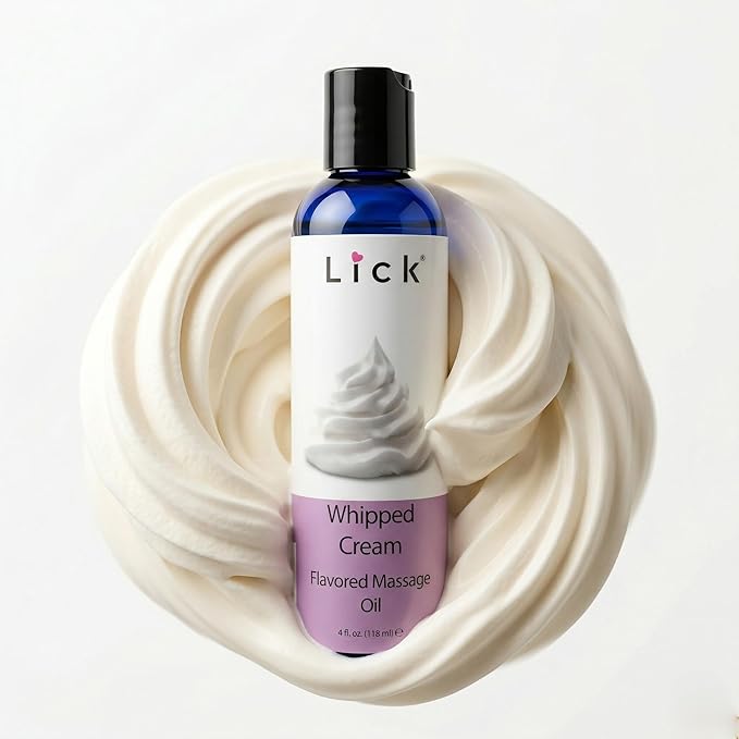 Lick Whipped Cream Flavored Massage Oil – Light Dessert-Inspired Edible Massage Oil, Body-Safe Formula with Vitamin E, Silky Glide for Couples Massage Moments, 4 oz