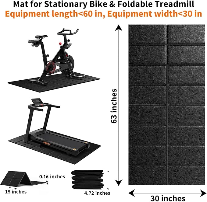 THAILE Exercise Bike Mat, Compatible with Peloton Bikes, 63"x30", Bike Trainer Mats, Mat for Indoor Stationary Spin Bikes Treadmill Walking Pad on Hardwood Floor Carpet Protector