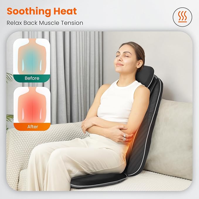 Snailax Gifts for Mom, Dad Shiatsu Back Massager with Heat & Vibration, 3D Kneading Massage Chair Pad for Pain Relief Deep Tissue, Chair Massager for Office Home Chair Use