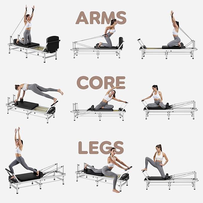 Pilates Reformer, 91" Foldable Reformer Pilates Machine with High & Low Mode, 3 in 1 Pilates Equipment for Home Use with Springs & Cords and Jumpboard