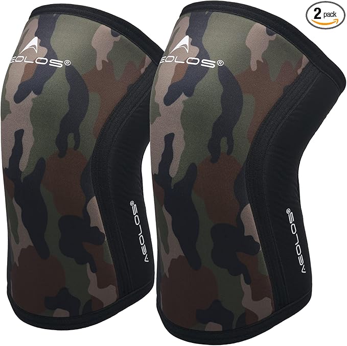 AEOLOS Knee Sleeves (1 Pair)，7mm Compression Knee Braces for Heavy-Lifting,Squats,Gym and Other Sports(X-Large,Camo&Black)
