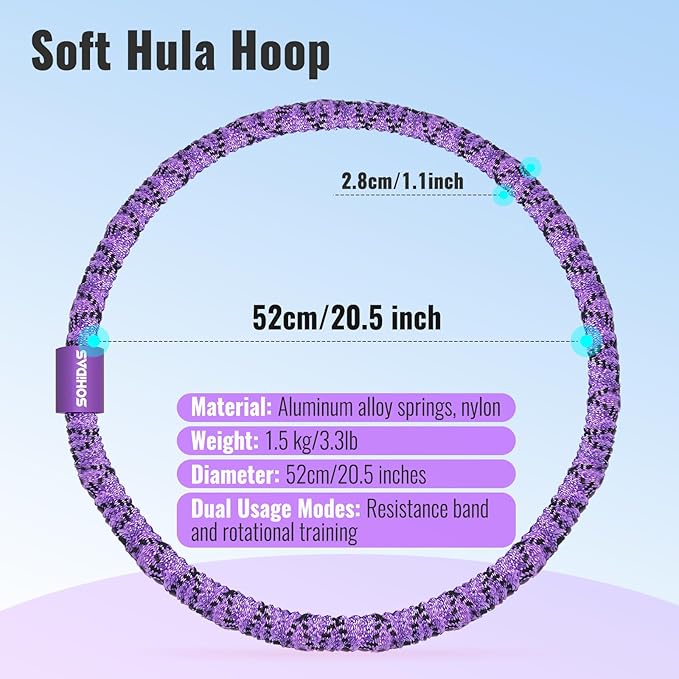Soft Hula Hoop for Adults 3.3lb Weighted Hula Hoops for Women Weight Loss Pilates Equipment Infinity Hoop Soft Spring Weighted Hoop for Adults Women Beginners Kids Home Travel Gym