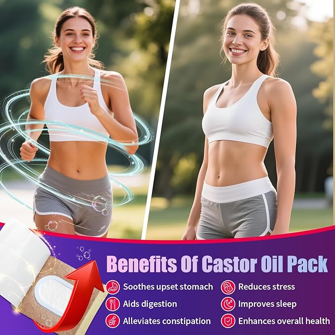 Castor Oil Pack Wrap Patch - Organic Cotton Castor Oil Belly Button Patch, Disposable Self-Adhesive Abdominal Pads, Portable Anti Leakage High Absorbent Multiple Sizes Patch for Multi-Area Use 30Pcs