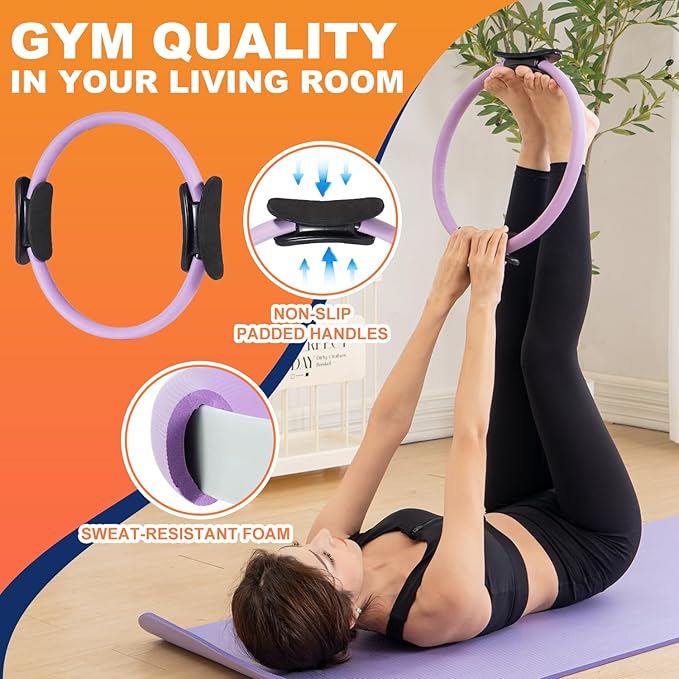 Tsikavo Pilates Ring, Pilates Ring Circle and Ball Set, 12 Inch Magic Circle Pilates Ring,9 Inch Small Exercise Ball,Resistance Bands Set, Home Pilates Equipment for Women