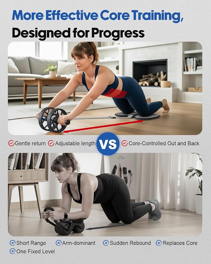 VINSGUIR Ab Roller Wheel for Beginners to Pros, Ab Roller with Adjustable & Detachable Resistance Band, Core Workout Equipment for Home Gym, Abdominal Wheel with Exercise Guide and Knee Pad, Men Women