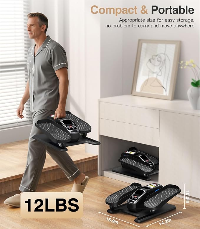 Under Desk Elliptical Machine,Ellipse Leg Exerciser Electric with Remoter,12 Manual Adjustable Speed and 3 Automatic Speed,Portable Seated Pedal Exerciser for Seniors,Adults,Home,Office