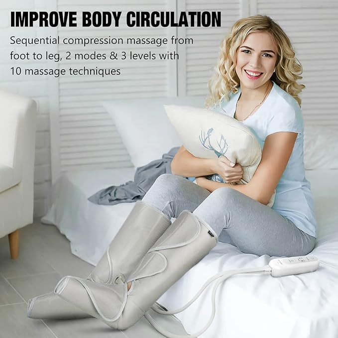 FIT KING Air Compression Leg Massager, Pneumatic Compression Boots for Circulation & Pain Relief, Swelling, Edema, RLS - Foot and Calf Massager Gift for Mom Wife