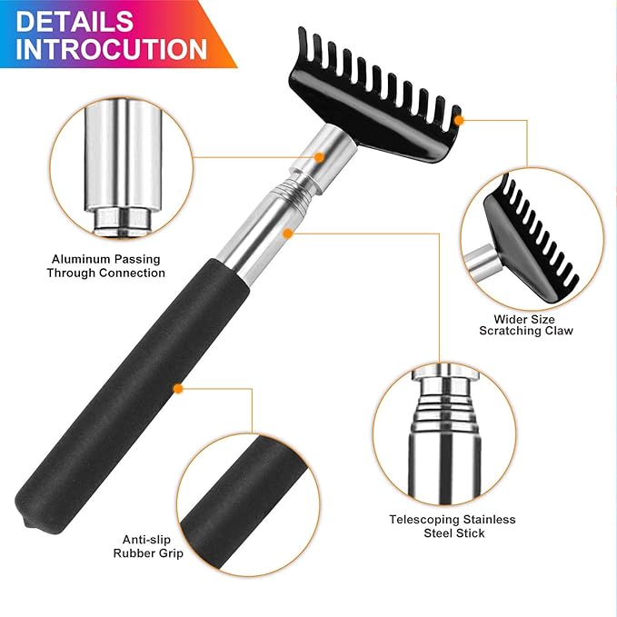 Oversized Portable Extendable Back Scratcher, Upgraded Metal Stainless Steel Telescoping Back Scratcher Tool with Canvas Carrying Bag