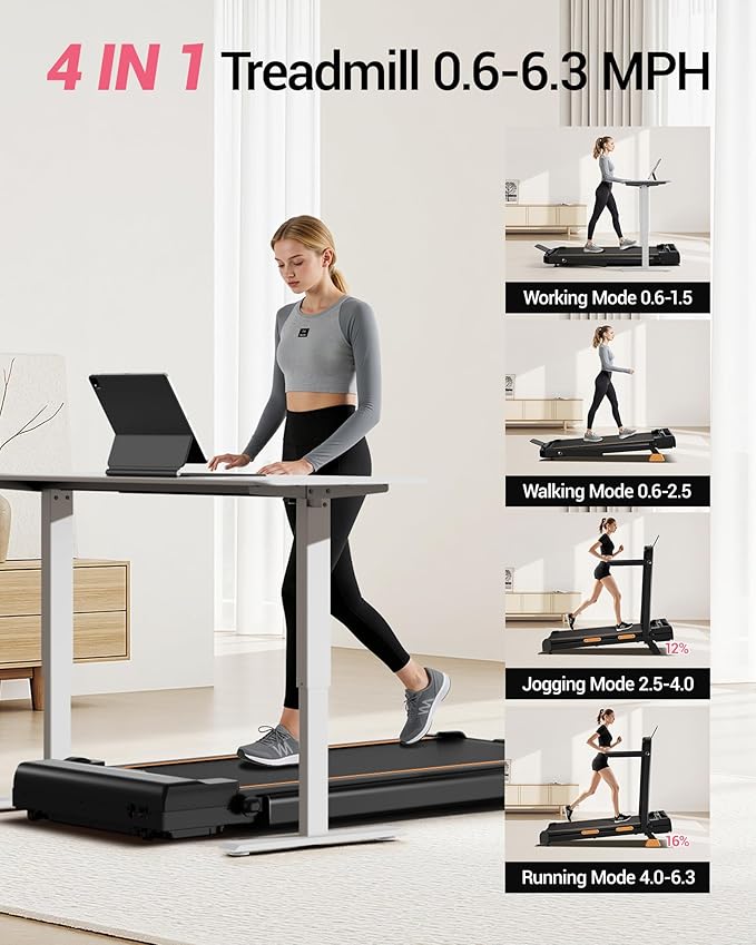 16% Incline Walking Pad Treadmills for Home Small, 4-in-1 Under Desk Treadmill with Handles, Foldable Treadmill with 2.5 HP Quiet Brushless, 330 LBS Capacity