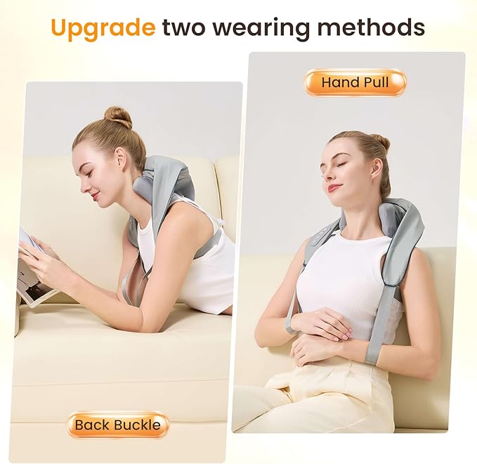 4D Wireless Deep Tissue Kneading Neck Massager,Shiatsu and Shoulder Massage Pillow,Massager with Heat,Back and Leg Pain Relief, Body Muscle Pain Relief, Perfect Gifts for Men Women. (Grey)