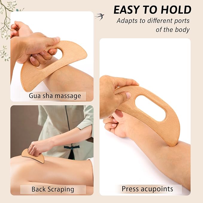 Body Gua Sha Tool Wooden Lymphatic Drainage Massager Gua Sha Massage Tool Muscle Scraping Massage Tool Wood Gua Sha Board with Hand Grip SPA Tool Body Sculpting Anti Cellulite Tool for Man and Women