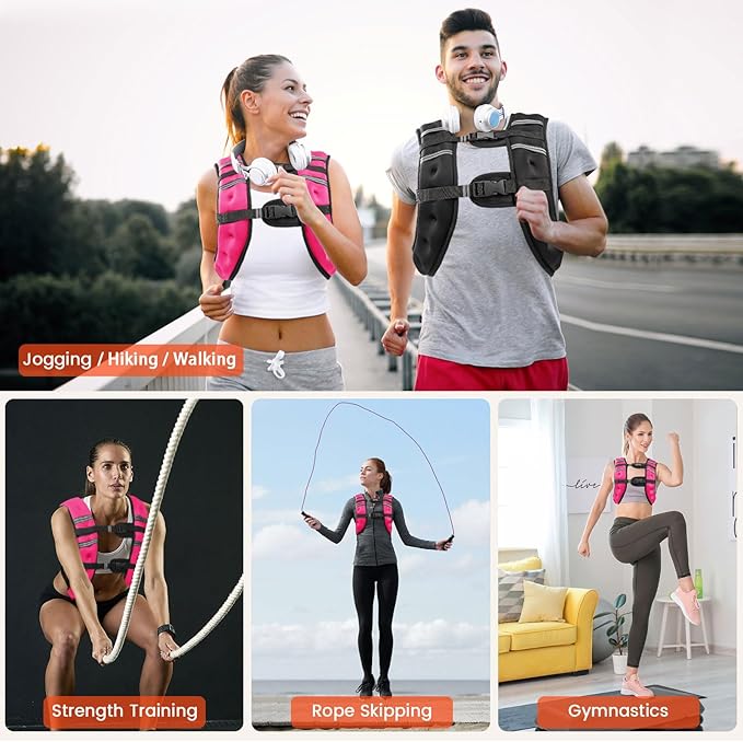 Weighted Vest, 6lb/8lb/10lb/12lb/16lb/20lb/25lb/30lb Weight Vest for Men Women, Body Weight Vests Adjustable with Reflective Stripe for Strength Training, Running, Workout, Jogging, Walking