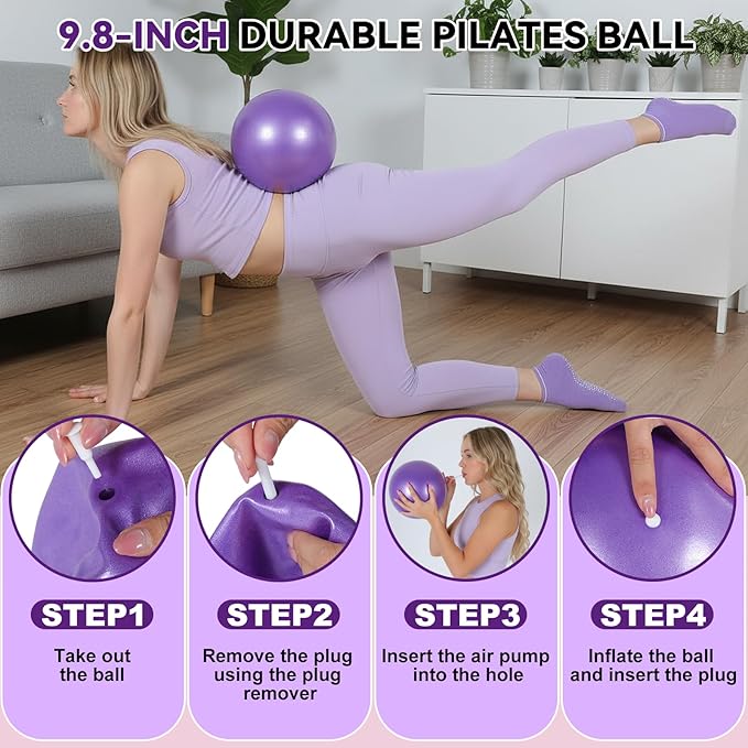 LiKiLiKi Pilates Ring and Ball Set, Home Pilates Equipment for Women with Resistance Bands, 12'' Magic Circle, 9.8'' Ball, for Strength, Toning and Flexibility, Fitness Essentials Starter Accessories