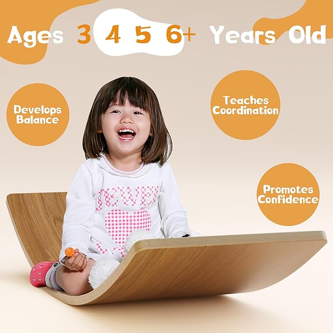 Gentle Monster Wobble Balance Board, Wooden Montessori Toy Rocker Board Natural Wood Kids Toddler Open Ended Learning Toy Yoga Curvy Board for Adult Office Classroom Christmas Gifts