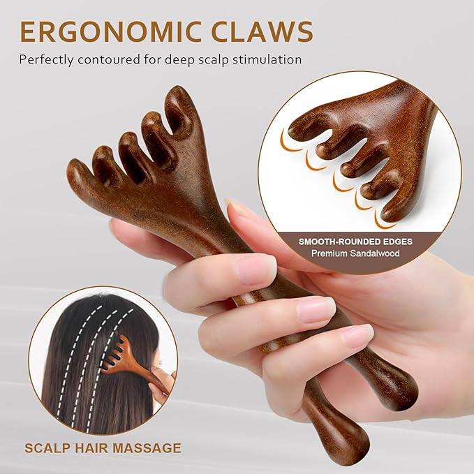 Double-Ended Wood Scalp Massager, Sandalwood Gua Sha Comb, Head Scalp Scratcher Massage Tool for Deep Relaxation & Stress Reductio Gifts(MoyRetty)