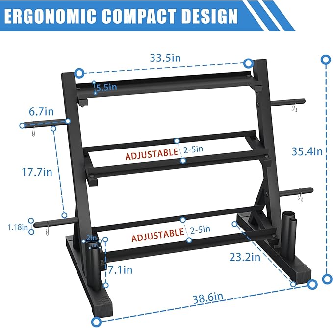 PROOFGOLD 1200LBS 3-Tier Dumbbell Rack, Adjustable Weight Rack Stand for Home Gym, Weight Holder for Free Weights Dumbbells/Weight Plates/Kettlebells/Barbells(Rack Only)