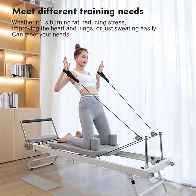 Foldable Pilates Reformer, Yoga Studio Core Bed Gym Machine, Suitable for Home Use and Exercise, for Beginners and Intermediate Users