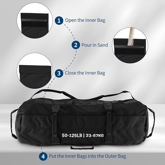 Garvee Sandbag for Fitness Weights Training,5-200 LBS Adjustable Weighted SandBag for Strength Powerlifting Running Home Gym Exercise,Black