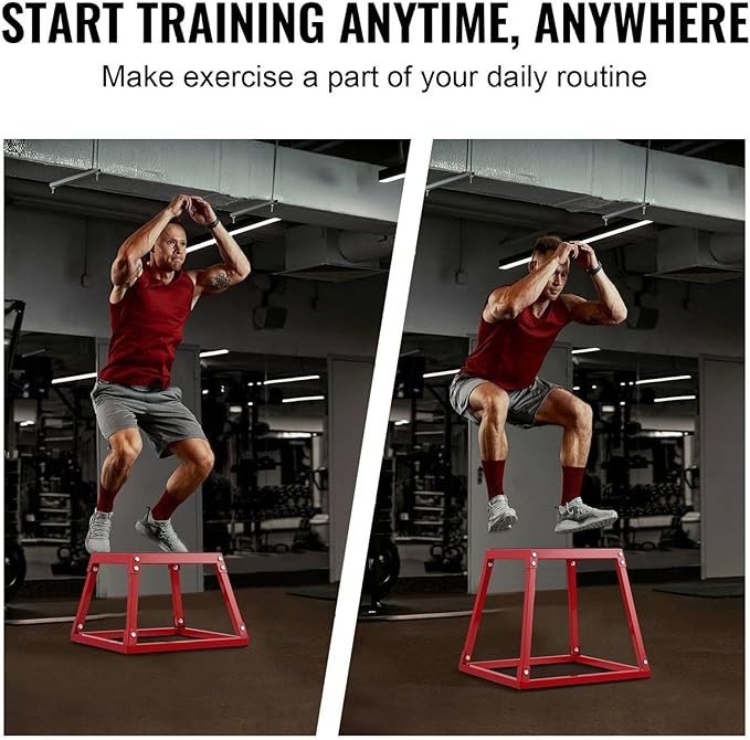 Plyometric Jump Box 12 Inch - Steel Plyometric Box for Fitness, Agility Training - Home Gym Exercise Step Platform - Strength & Conditioning - Red