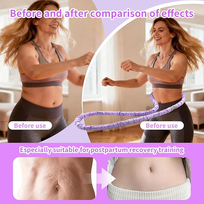 2 lbs Weighted Soft Velvet Hula Hoop Women, Spring Exercise Fitness Hoop Weight Loss Adults Collapsible Portable, No Bruising, for Core Strengt, Waist Toning&Fat Burning, Home Travel Workouts (Purple)
