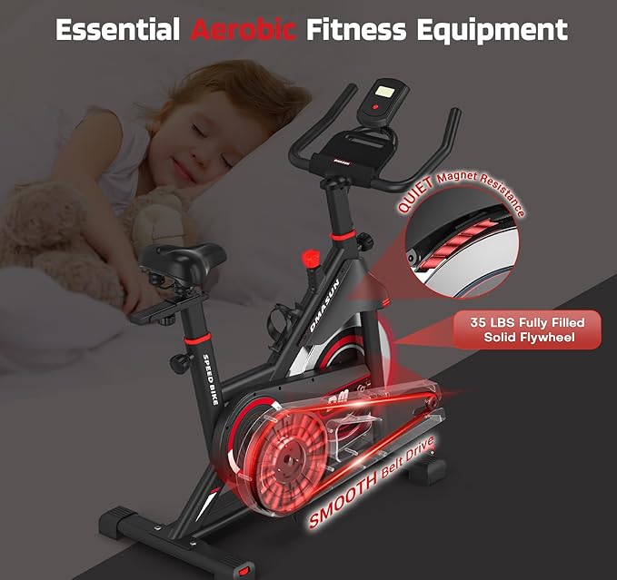 DMASUN Exercise Bike, Silent Magnetic Resistance Stationary Bike for Home with 330 LBS Capacity, Pedals with Anti-loosening Nuts, Indoor Bike with Comfortable Seat Cushion, Digital Display