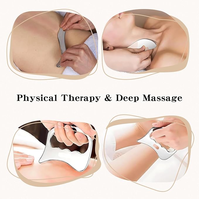 2-in-1 Stainless Steel Gua Sha Muscle Scraper Tool Set - for Myofascial Release, Physical Therapy & Deep Tissue Massage（S&D）