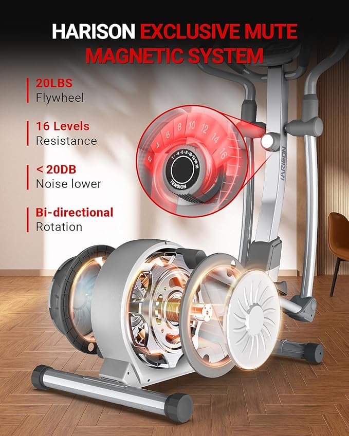 HARISON Elliptical Machine for Home 350 LBS Capacity, Magnetic Elliptical Exercise Machine with 16-Level Resistance Control, Elliptical Trainer