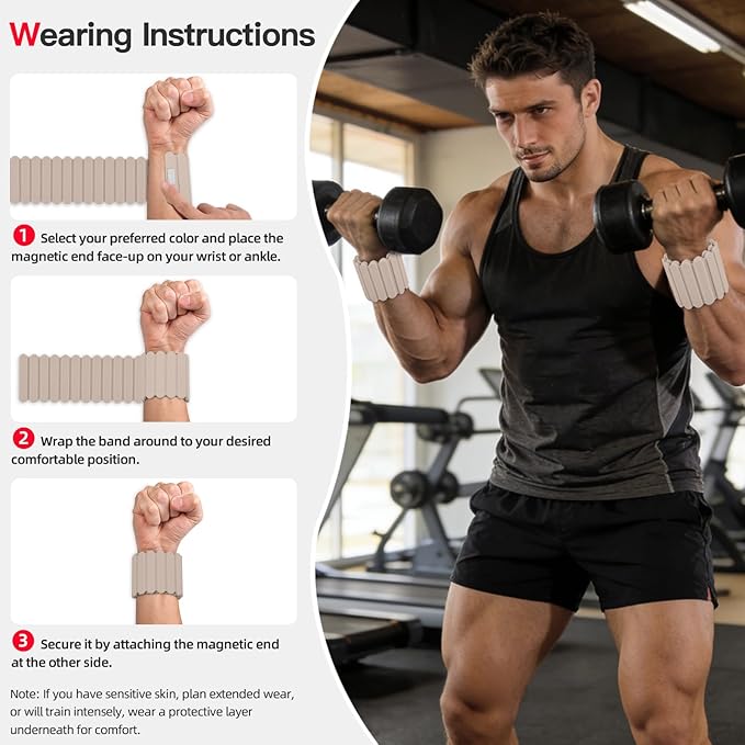 Abahub Wearable Wrist & Ankle Weights Set of 2, Stackable Magnetic Weighted Bracelet for Women, Waterproof Silicone Arm Leg Weights for Home Gym Workout, Running, Yoga & Pilates