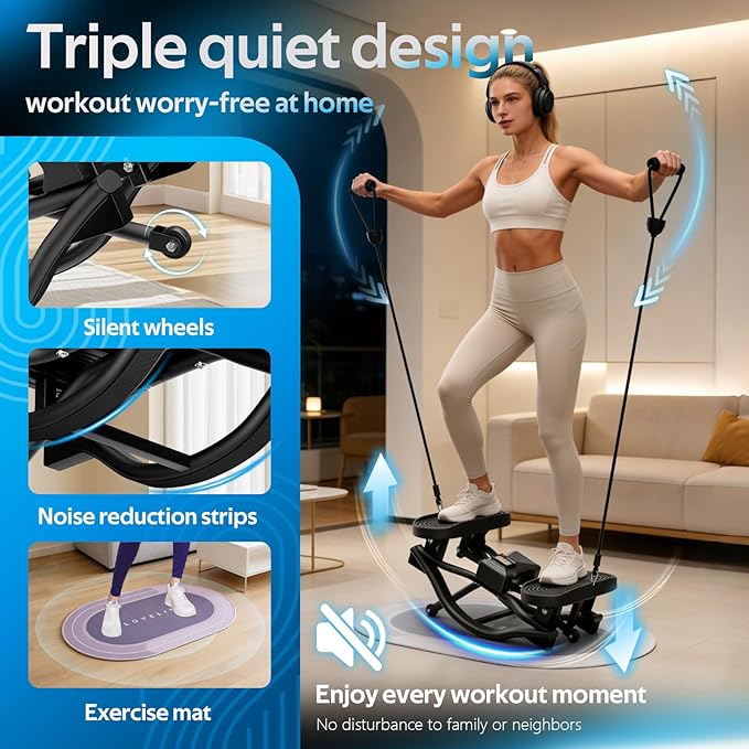 3D Motion Rocking Lateral Stepper with Silent Pad, Side to Side Stepper for Home Full Body Workout - lateral rocker side stepper for exercise, 220 lbs Weight Capacity