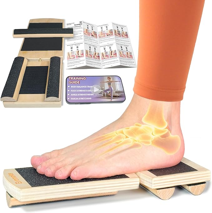 Foot Strengthener - Ankle Balance Board for Plantar Fasciitis, Foot Arch Stretcher, Sprained Ankle Recovery, Stability Exercises & Posture-Correction | Single-Leg | Non-Slip | w/Guide