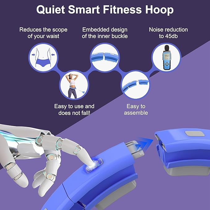 Weighted Exercise Rings for Adult Weight Loss - 50” Extra-Large Silent Smart Waist Exercise Rings with Exercise Balls - Compact Abs Exercise Machine for The Home Blue