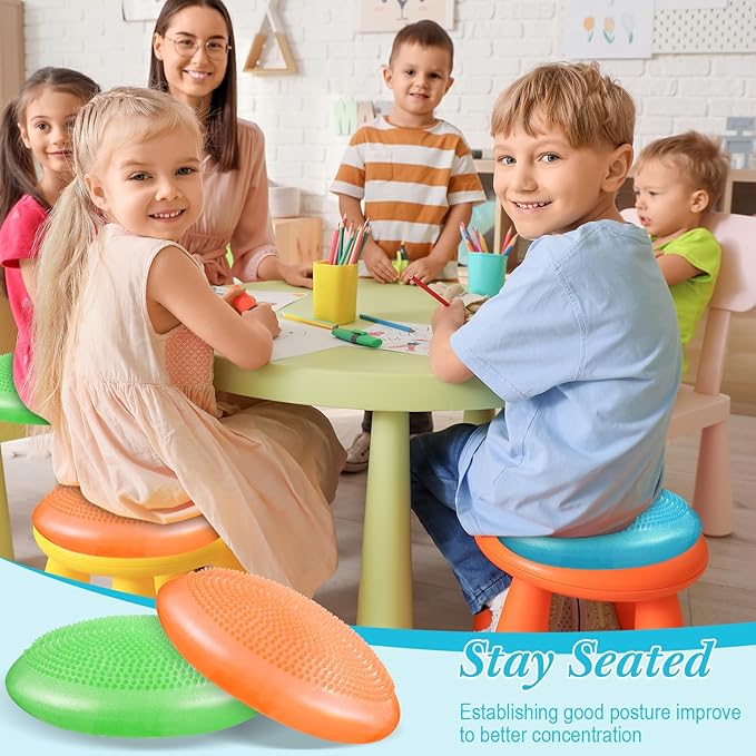 Libima 4 Pcs Glitter Wiggle Seat for Sensory Kids Inflated Wobble Cushion Sensory Seat Flexible Seating for Classroom Elementary, Balance Disc for Kids Adult Office Home