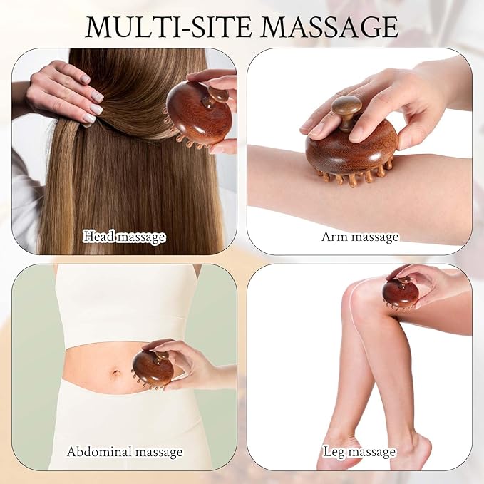 Wooden Scalp Massager & Hair Scrubber - Manual Head Massager with Sandalwood for Scalp Care, Portable Handheld Hair Growth Tool, Comfier Scalp Relaxation Brush for Stress Relief & Spa(Two-Piece Set)