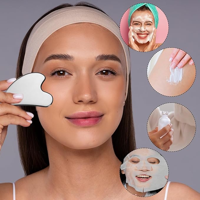2 Pcs Stainless Steel Gua Sha Face Tools Metal Silver Guasha for Self Care Manual Massage Tool for Face and Body Treatment Back Muscles Pain Relief Puffiness Reducing Gift for Men Women