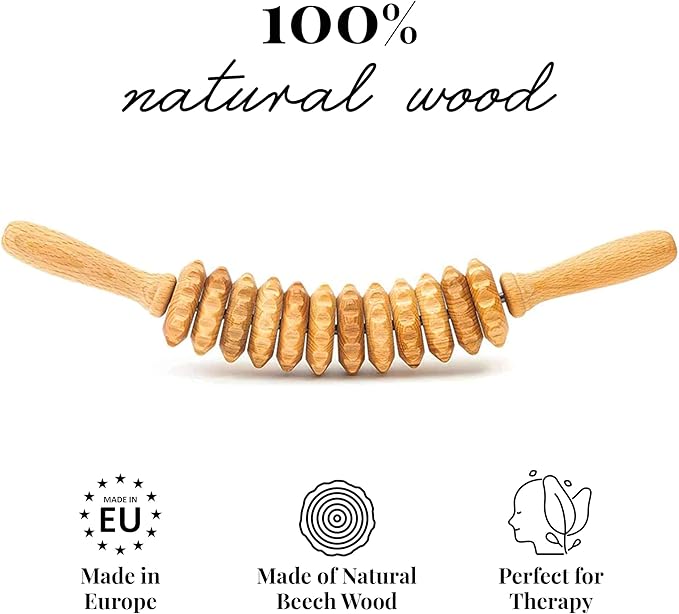 Tuuli Wooden Massage Roller for Waist and Thigh, Multi-Functional Body Roller for Cellulite Reduction and Muscle Tension, Natural Massager for Women and Men (Curved)