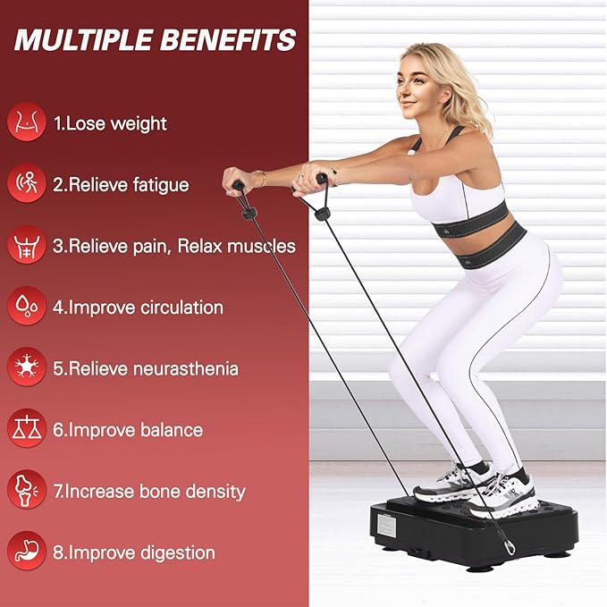 Whole Body Vibration Shake Plate Exercise Machine, 10 Modes Power Plate Vibration Platform with Resistance Bands for Full Body Workout, 500lbs Capacity