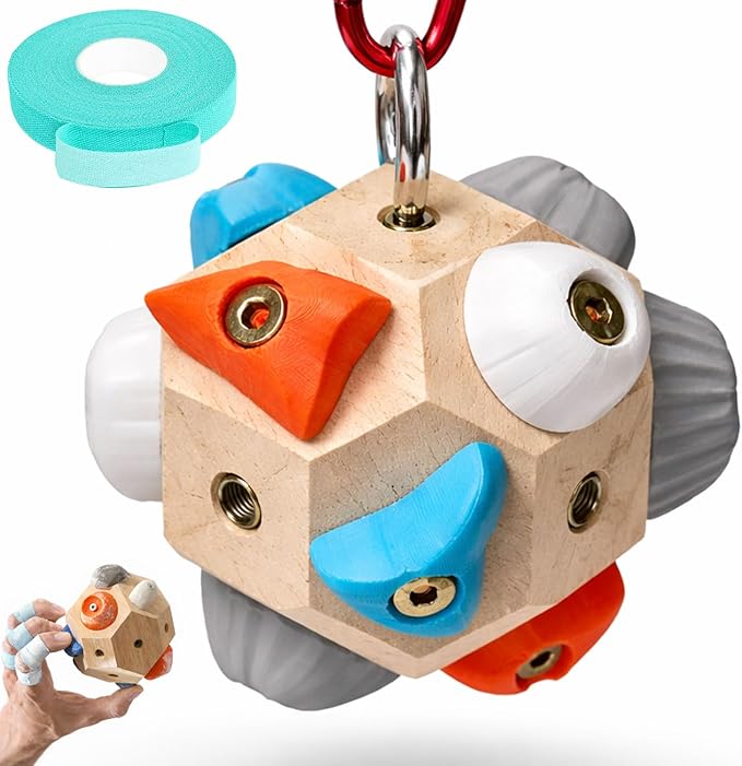 Handcrafted Solid Wood Climbing Boulder Block – Finger Strength Trainer with Custom Routes, Portable Grip Training & Stress Relief Toy, Includes Climbing Keychain & Finger Tape Gift