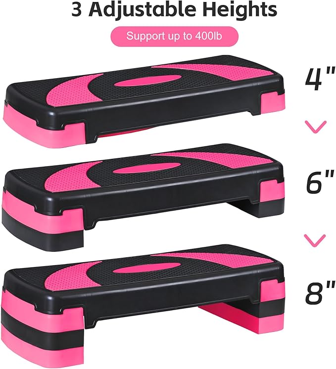 HomGarden Adjustable Workout Aerobic Stepper in Fitness & Exercise Step Platform Trainer Stepper w/Risers Adjust 4"-6''-8''