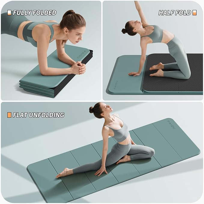 Foldable Fitness Yoga Mat | 2/5" (10MM) Extra Thick | SGS Certified Non-Slip TPE | 75x26" Extra Long-Wide | Portable & Easy Store | for Yoga, Pilates, Home Gym & Full-Body Workouts